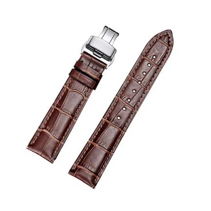 Crocodile Pattern Leather Watch Band With Butterfly Buckle